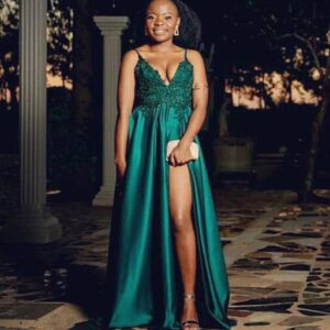 Evening Dress | Emerald Green Milano Satin Dress.