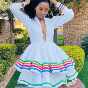 Off-White Traditional Sepedi Dress With Sleeves