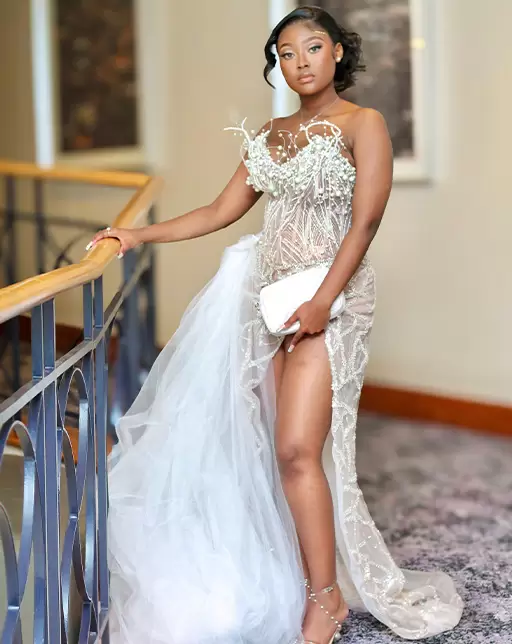 White matric dance dress with wires, beads and lace